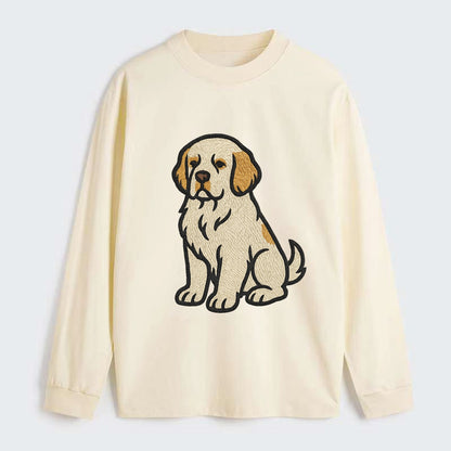 Clumber Spaniel - White with lemon markings embroidered pose - Classic Long Sleeve Shirt - Beige