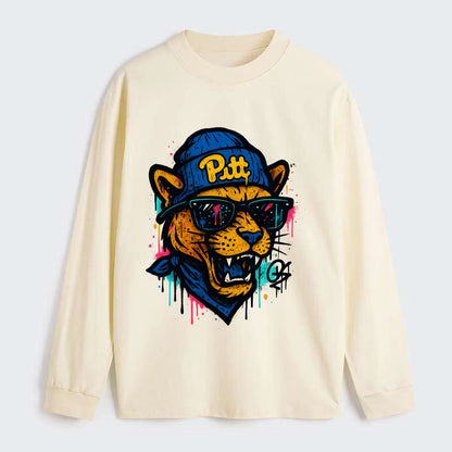 Pittsburgh Panther wearing Pitt beanie with script patch - Classic Long Sleeve Shirt - Beige