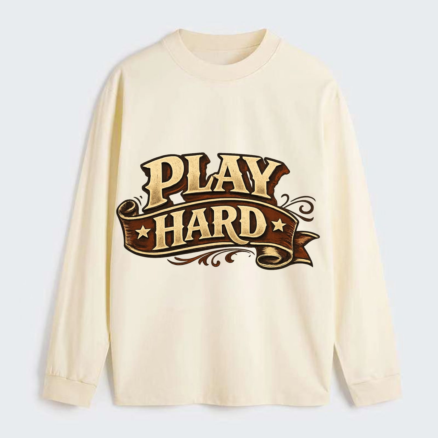 Bold typography design - "PLAY HARD" - giving your all, full effort - Classic Long Sleeve Shirt - Beige