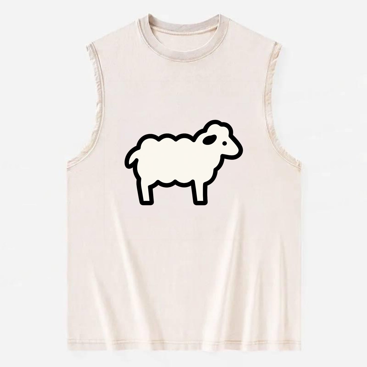 Sheep - White fluffy wool flat side profile - Vintage Washed Tank - Beige