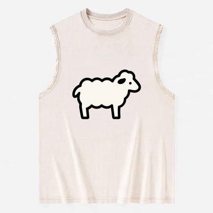 Sheep - White fluffy wool flat side profile - Vintage Washed Tank - Beige