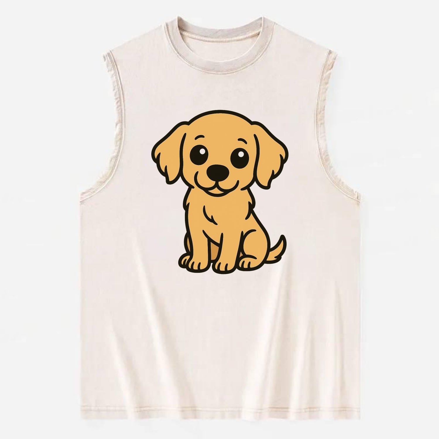 Golden Retriever - Head tilt curious pose - Vintage Washed Tank - Beige