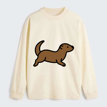 Otter - Brown sleek swimming pose flat side profile - Classic Long Sleeve Shirt - Beige