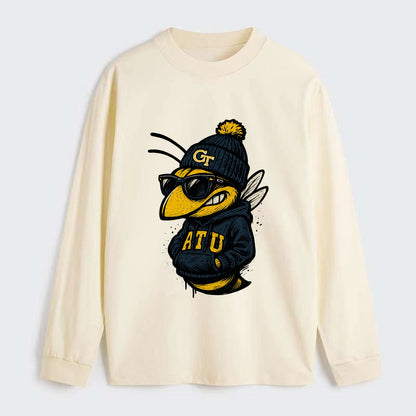Atlanta Yellow Jacket wearing Georgia Tech beanie with GT patch - Classic Long Sleeve Shirt - Beige