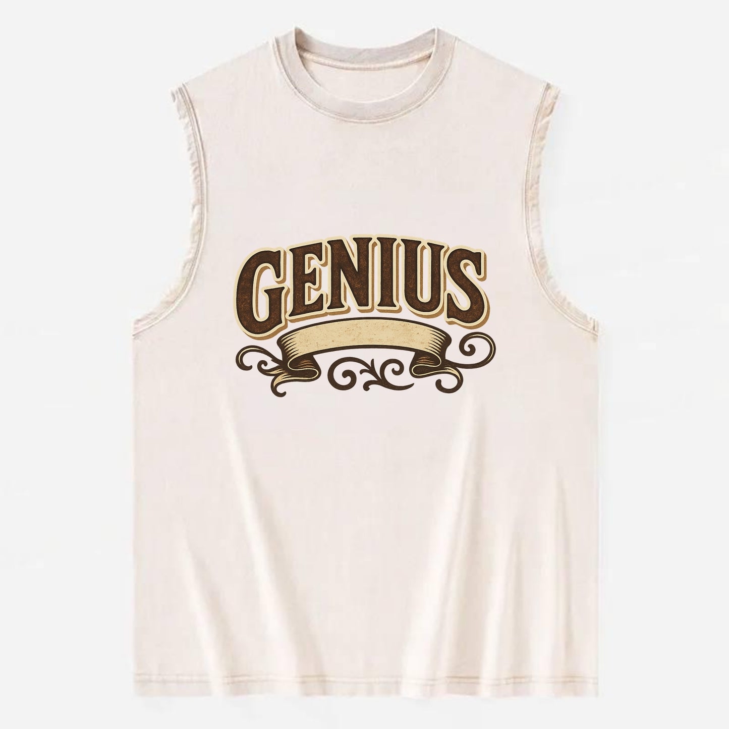Bold typography design - "GENIUS" - exceptional intelligence, brilliance - Vintage Washed Tank - Beige