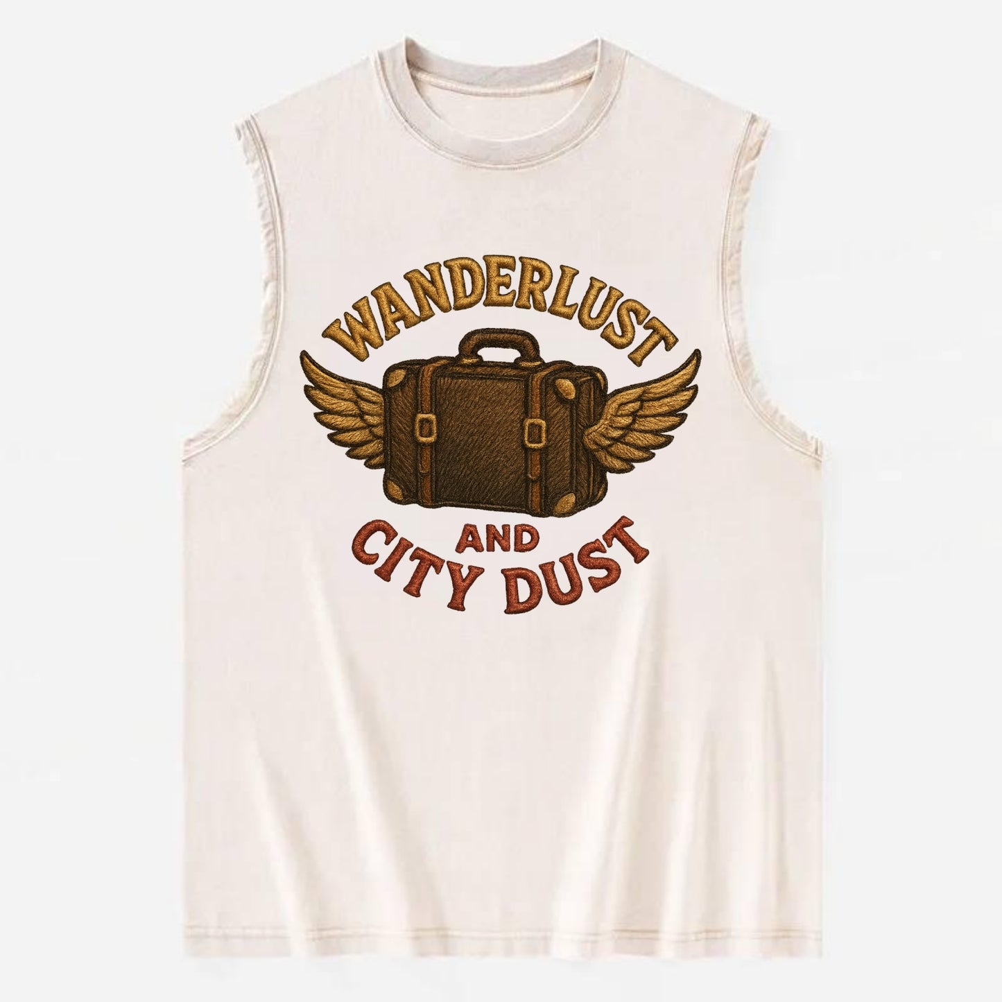 Wanderlust And City Dust  - Vintage Washed Tank - Beige