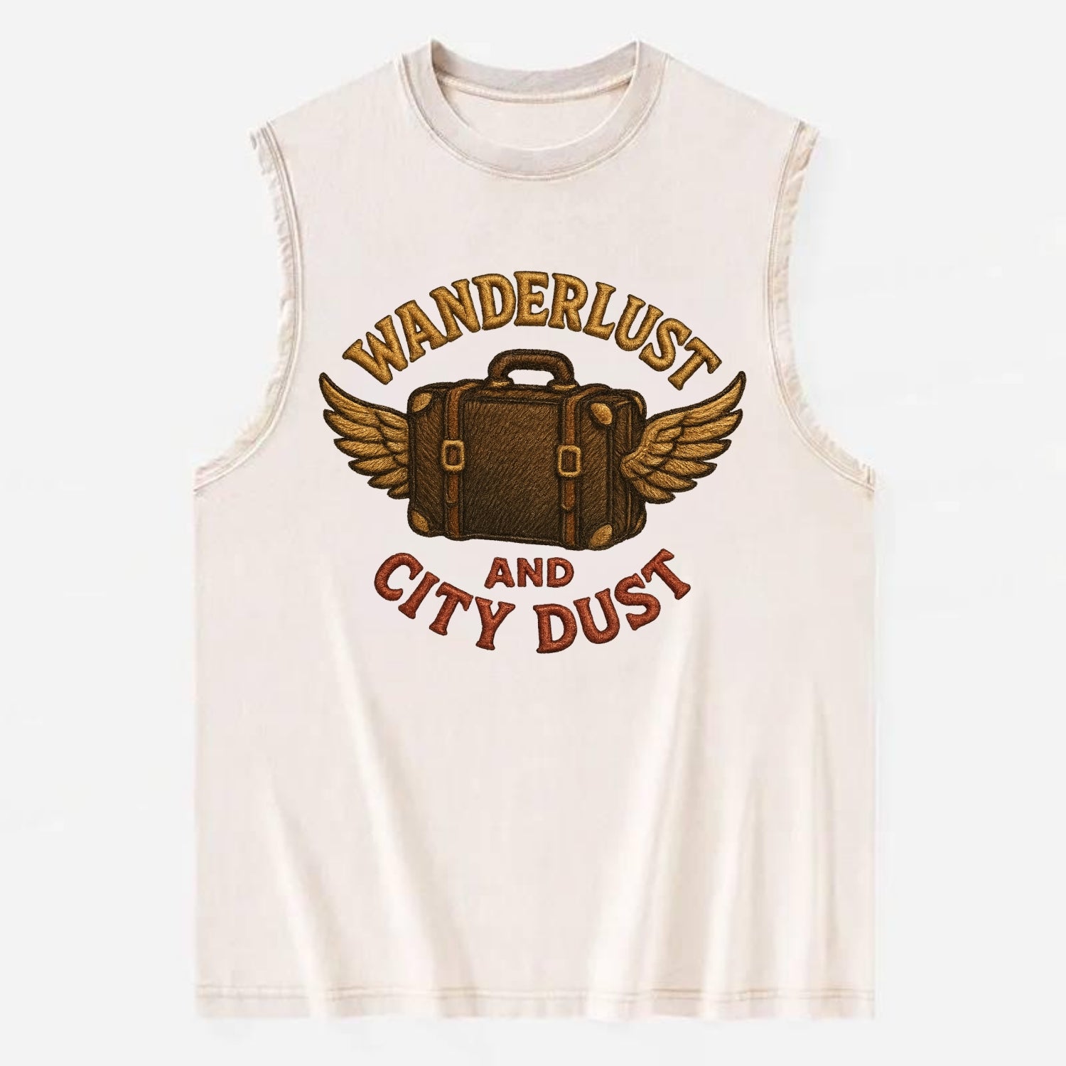 Wanderlust And City Dust  - Vintage Washed Tank - Beige