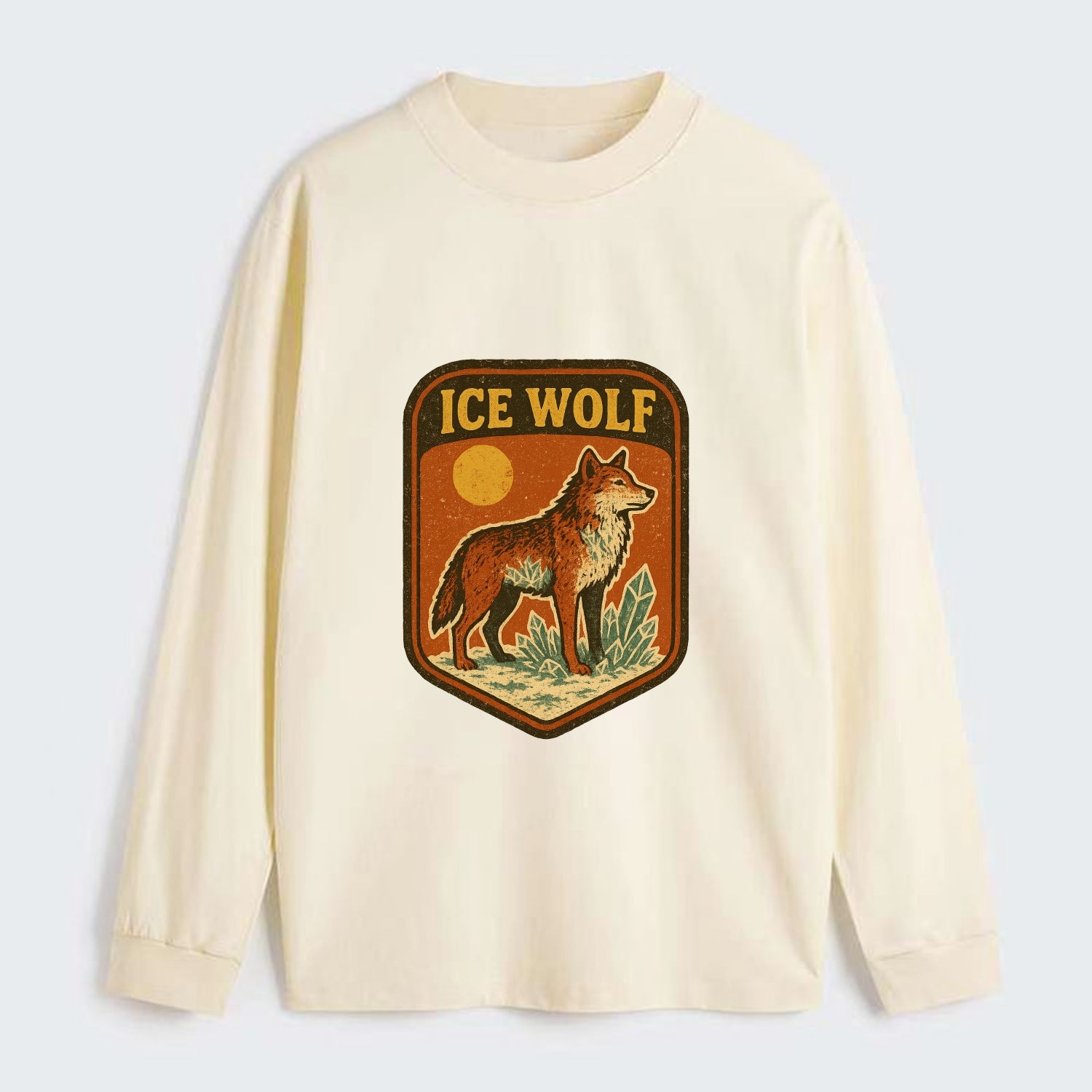 Ice Wolf Crystal  - Classic Long Sleeve Shirt - Beige
