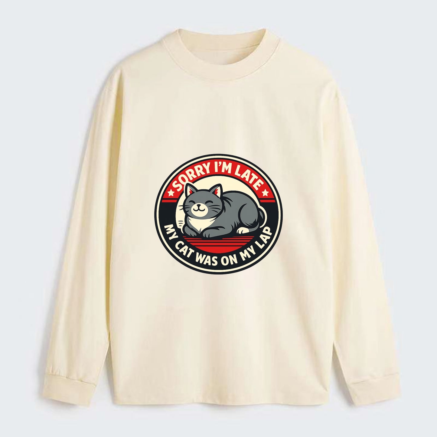 Charming Cat Loaf Excuse Emblem - Classic Long Sleeve Shirt - Beige