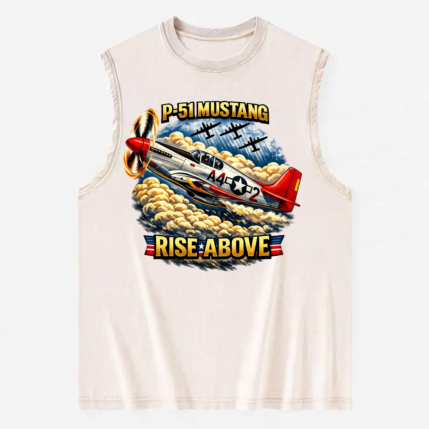 P 51 Mustang Rise Above - Vintage Washed Tank - Beige