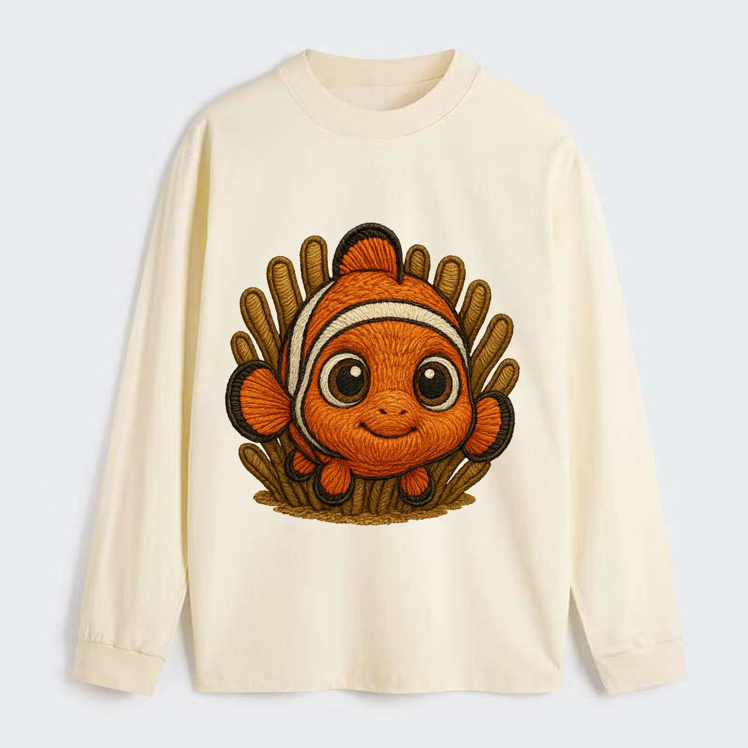 Baby Clownfish - orange with white stripes, big round eyes, - Classic Long Sleeve Shirt - Beige