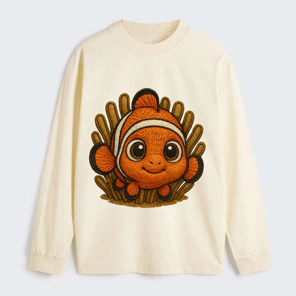 Baby Clownfish - orange with white stripes, big round eyes, - Classic Long Sleeve Shirt - Beige