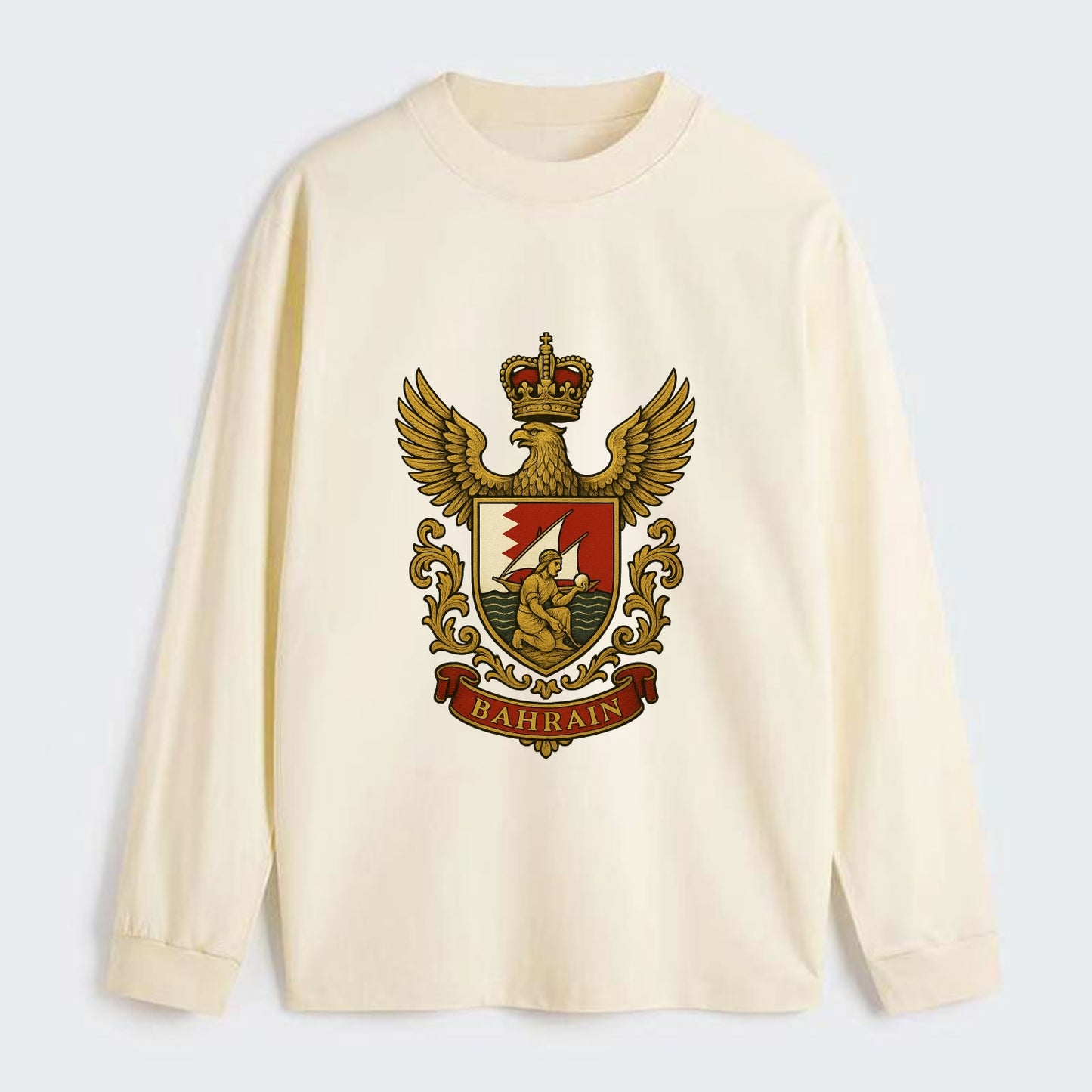 Bahrain Heritage Badge - Classic Long Sleeve Shirt - Beige