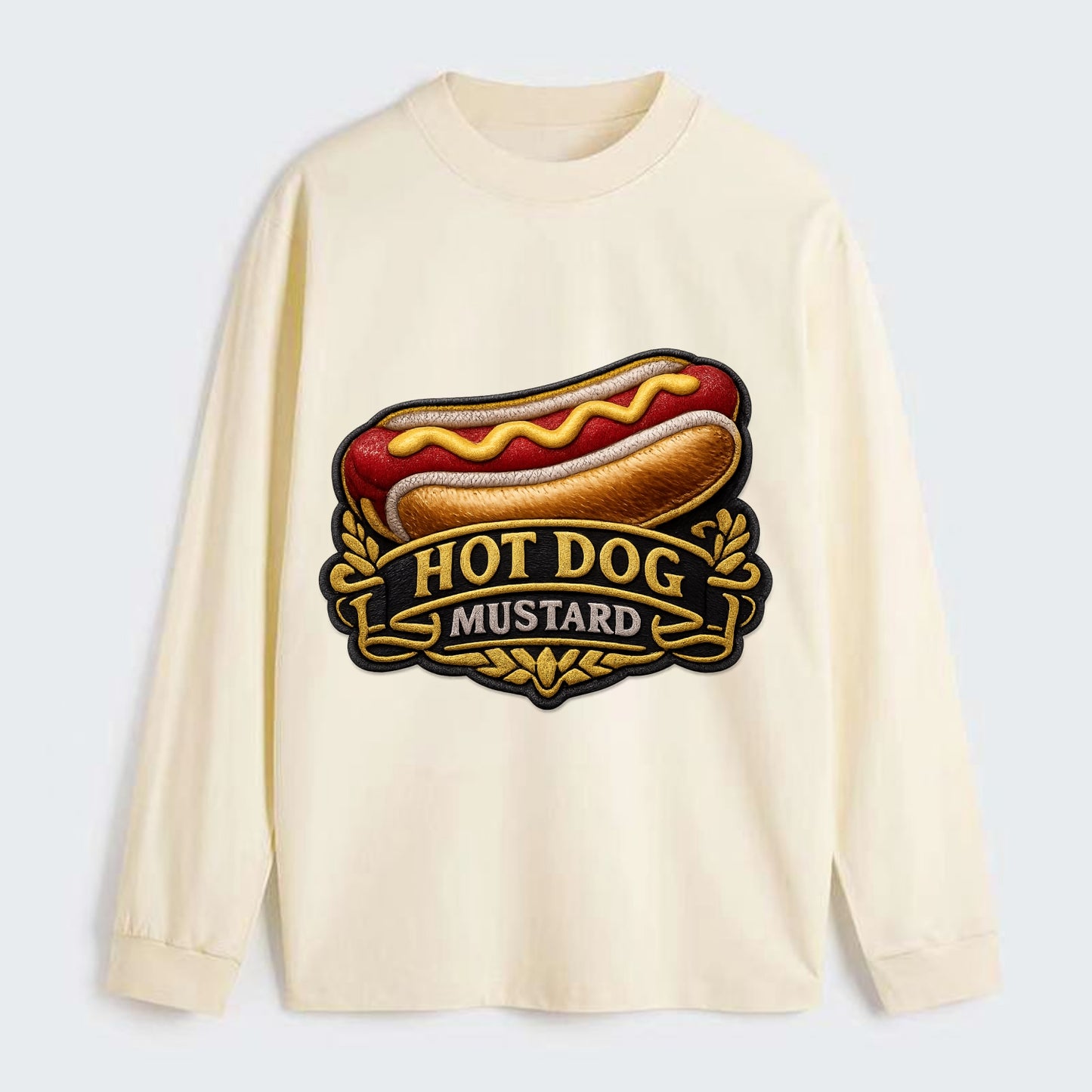 HOT DOG MUSTARD - classic hot dog in tan yellow red , ballpark food - Classic Long Sleeve Shirt - Beige