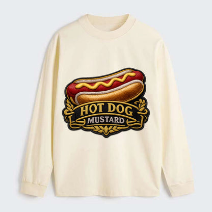 HOT DOG MUSTARD - classic hot dog in tan yellow red , ballpark food - Classic Long Sleeve Shirt - Beige