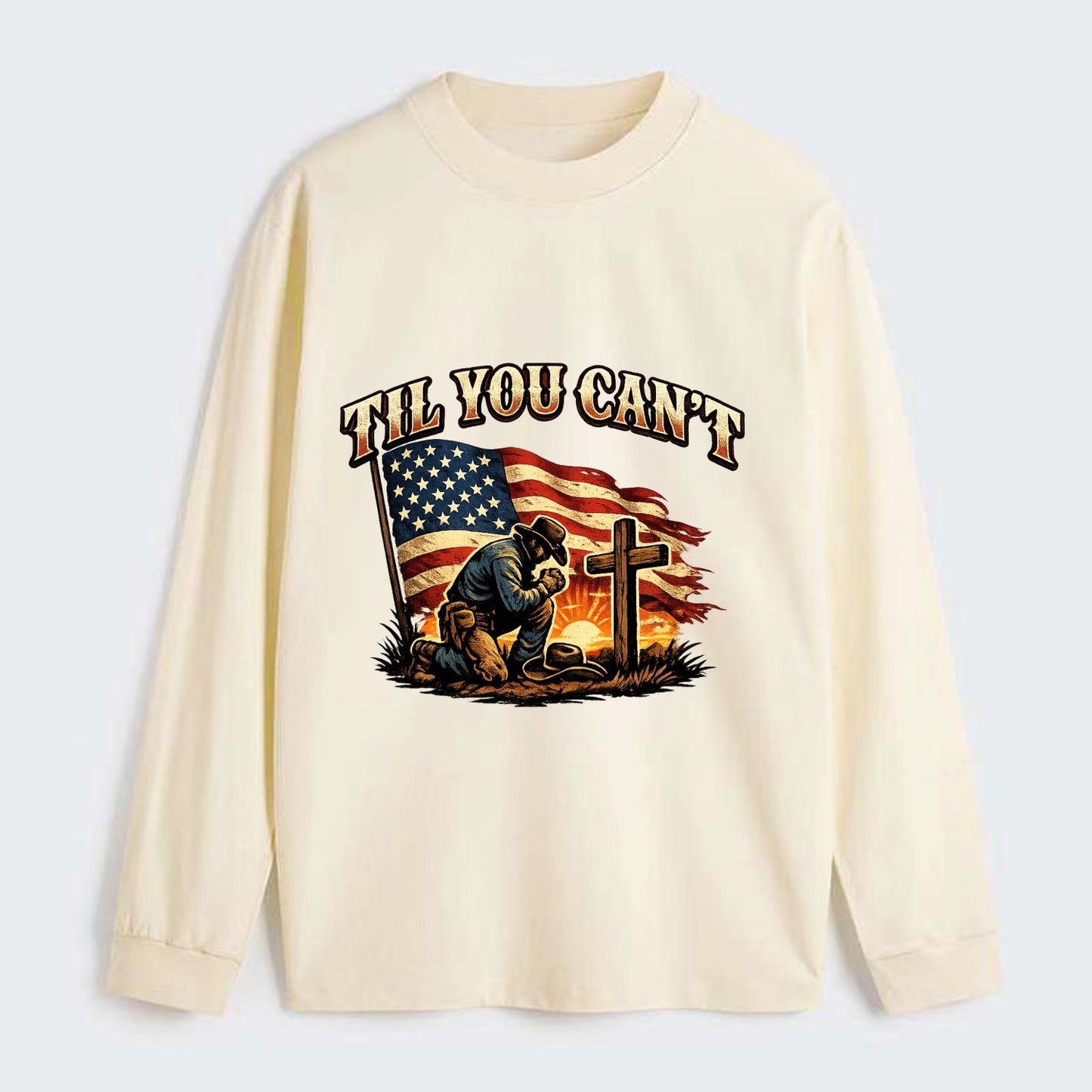 Til You Cant - Praying Cowboy - Classic Long Sleeve Shirt - Beige