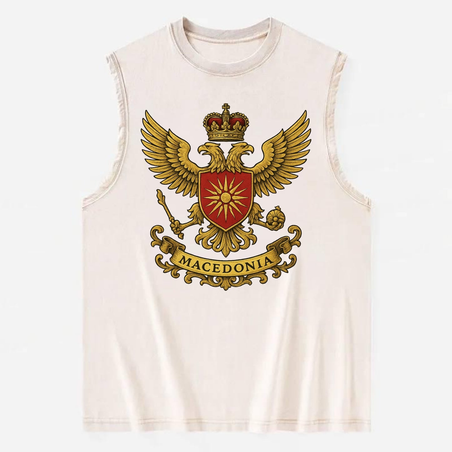 Macedonia Heritage Badge  - Vintage Washed Tank - Beige