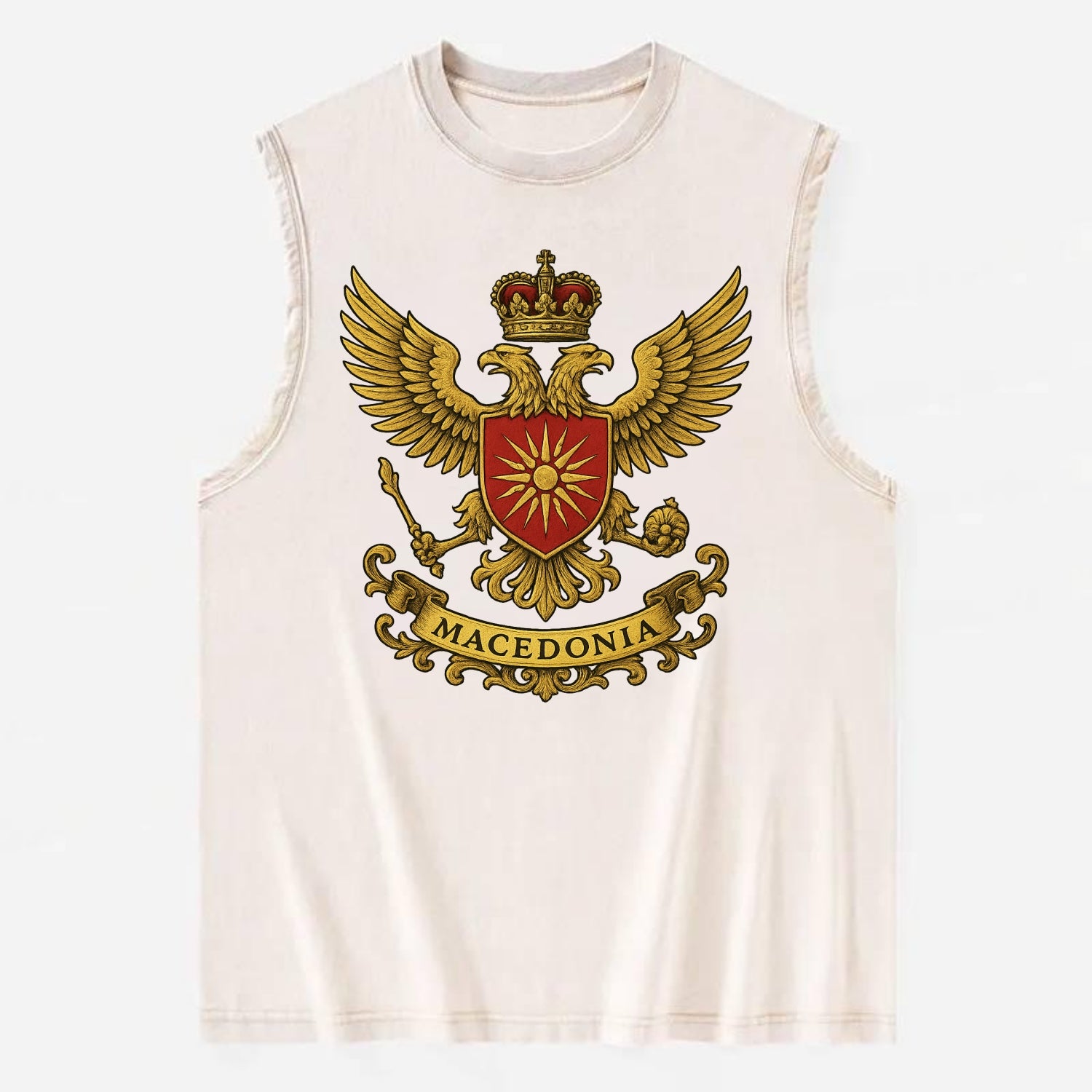 Macedonia Heritage Badge  - Vintage Washed Tank - Beige