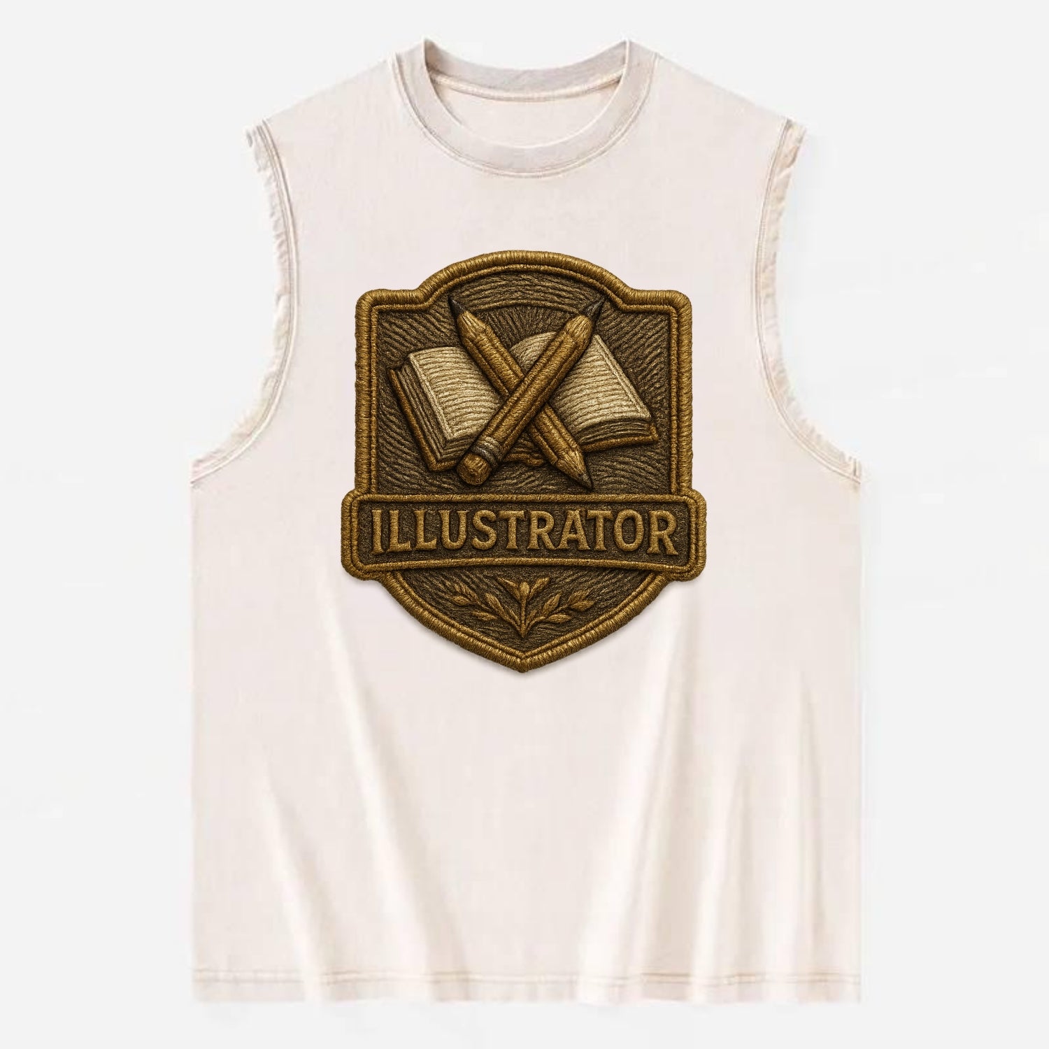 Pencils and sketchbook - illustrator badge - Vintage Washed Tank - Beige