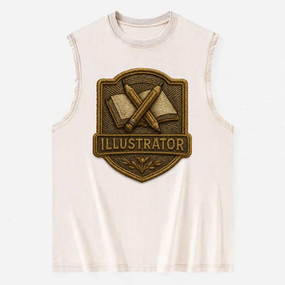 Pencils and sketchbook - illustrator badge - Vintage Washed Tank - Beige