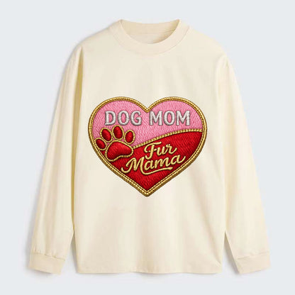 DOG MOM HEART - heart with paw print in pink and red , fur mama - Classic Long Sleeve Shirt - Beige