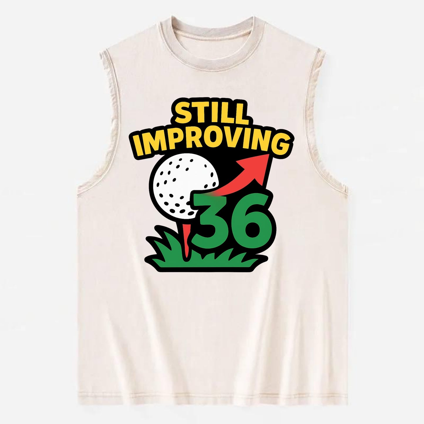 Handicap number getting higher with arrow - "Still Improving" - optimistic - Vintage Washed Tank - Beige