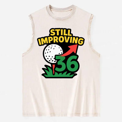 Handicap number getting higher with arrow - "Still Improving" - optimistic - Vintage Washed Tank - Beige