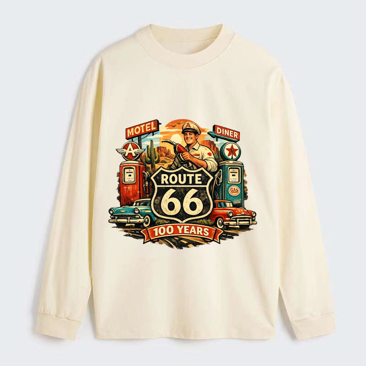 FILL ER UP | Vintage gas pumps | Flying A or Texaco style | Service - Classic Long Sleeve Shirt - Beige