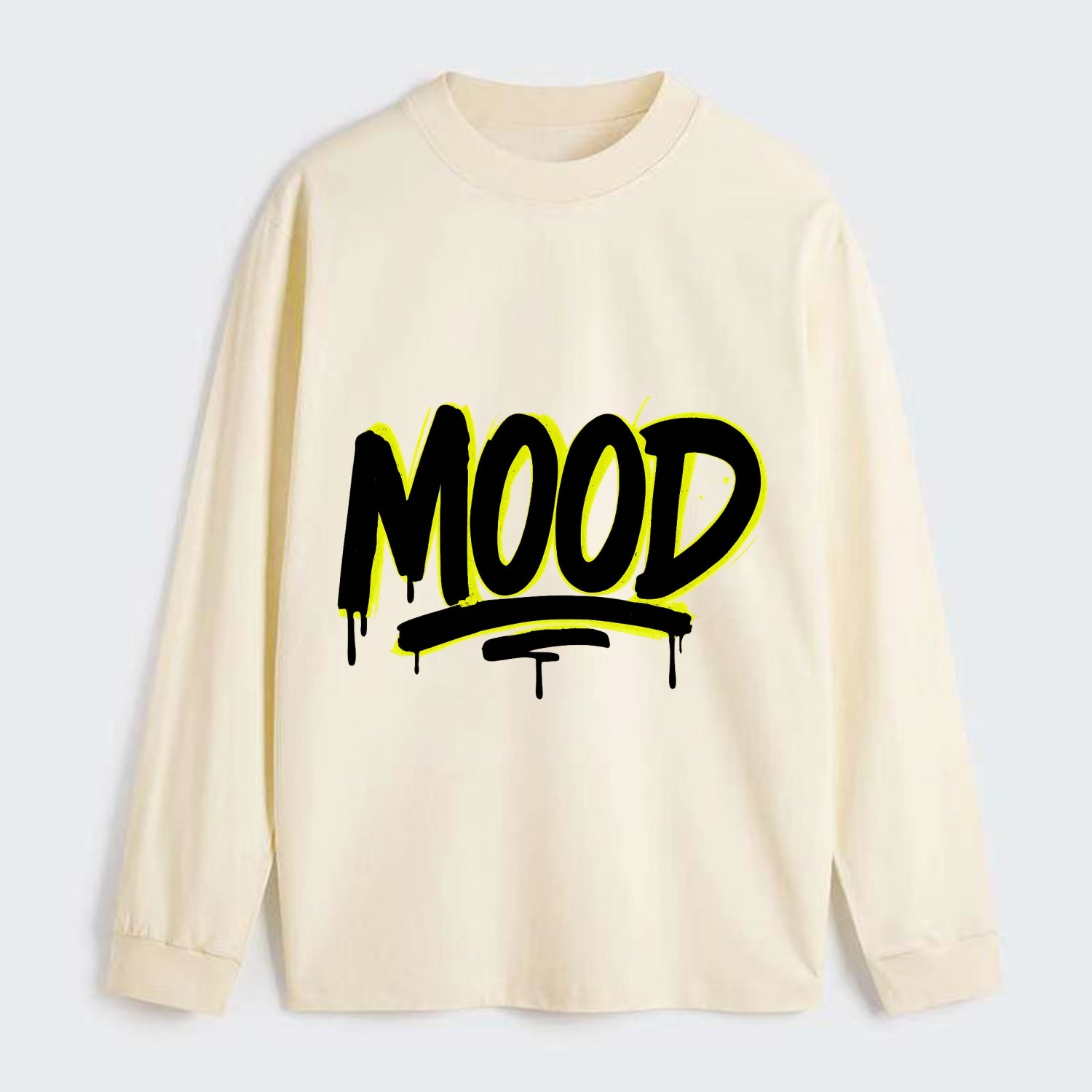 Bold typography design - "MOOD" - current state, feeling it - Classic Long Sleeve Shirt - Beige