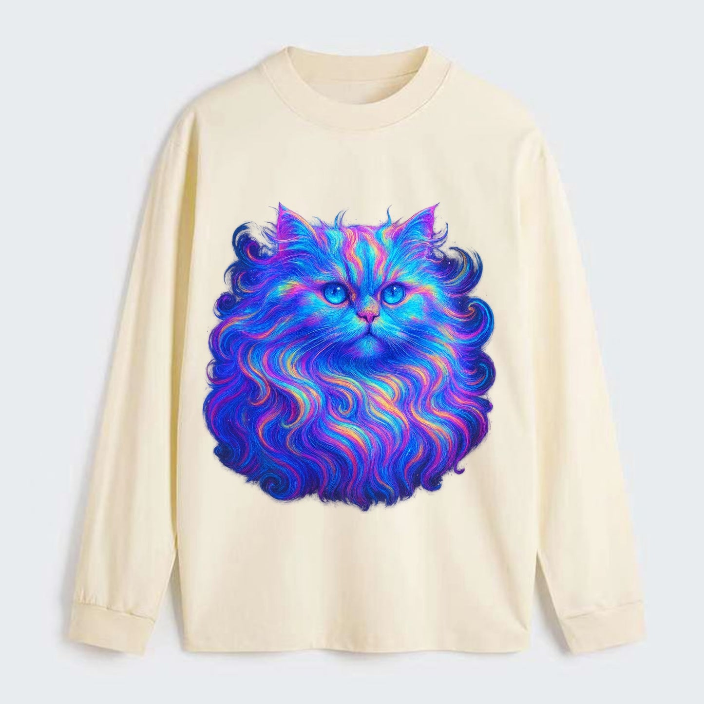 Luxurious Persian cat with flowing fur that refracts into rainbow - Classic Long Sleeve Shirt - Beige