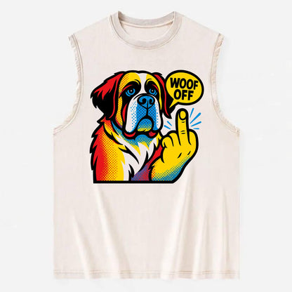 Saint Bernard with gentle giant face and droopy jowls, huge paw raised - Vintage Washed Tank - Beige