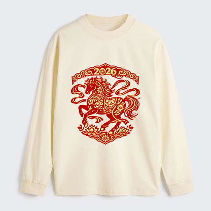 DANCING HORSE | Elegant prancing horse in motion | Graceful curved pose - Classic Long Sleeve Shirt - Beige