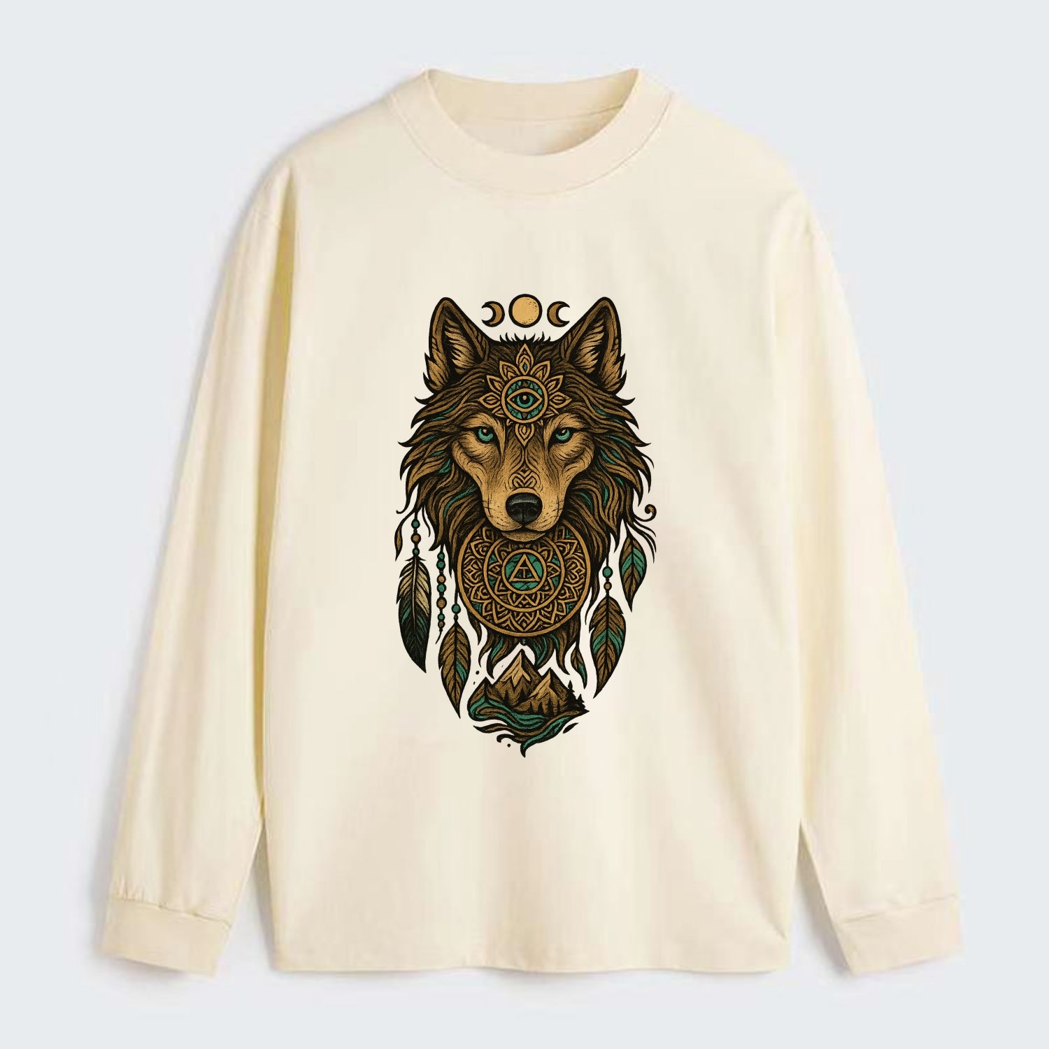 Tattoo Wolf Flash  - Classic Long Sleeve Shirt - Beige