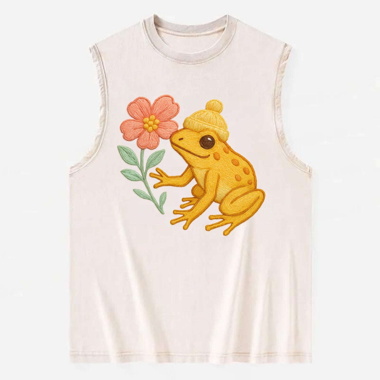 Yellow Dart Frog - Vintage Washed Tank - Beige