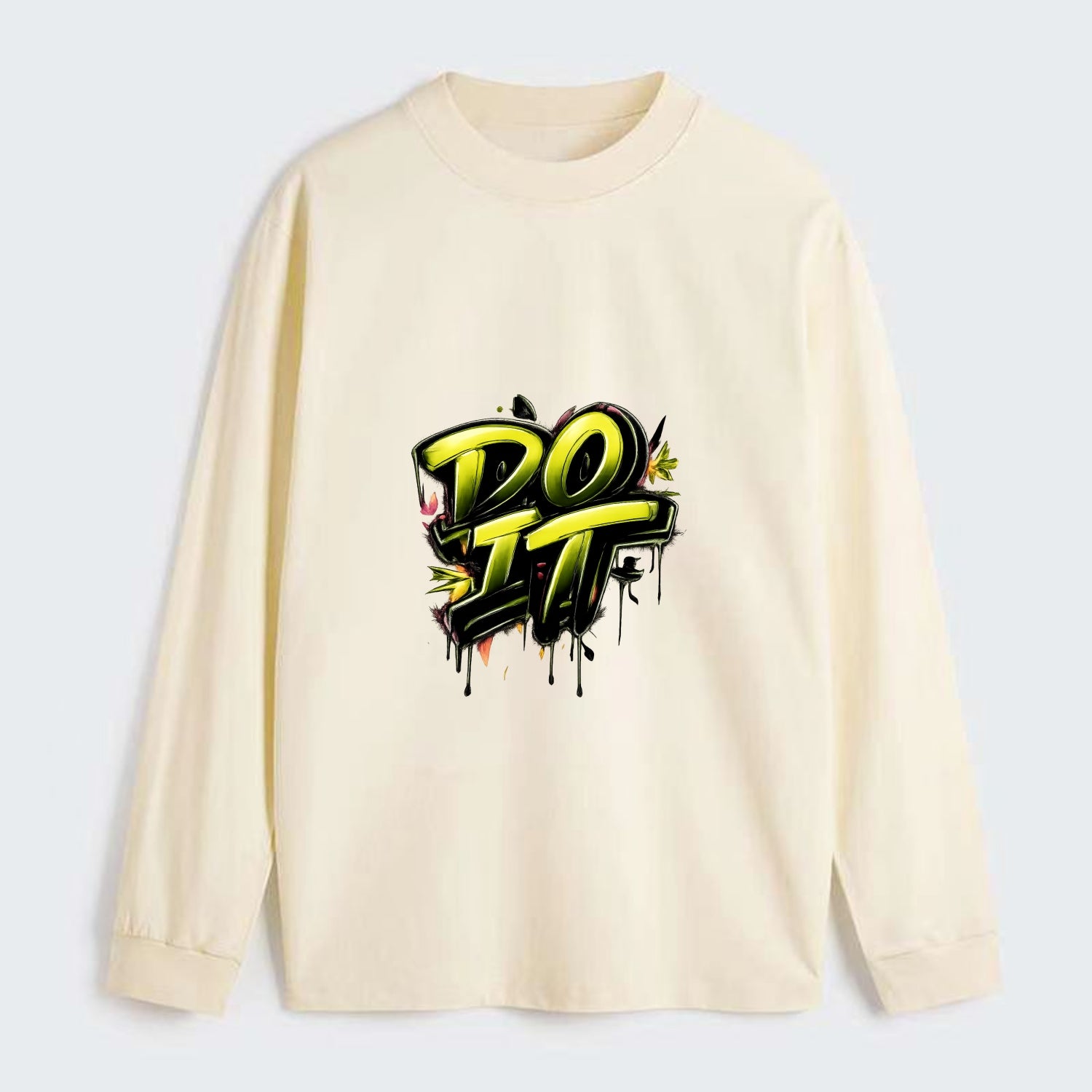 Bold typography design - "DO IT" - just do it, stop waiting - Classic Long Sleeve Shirt - Beige