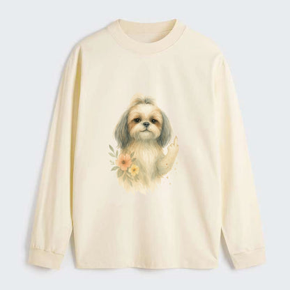 Shih Tzu with long flowing silky hair, tiny paw showing attitude - Classic Long Sleeve Shirt - Beige