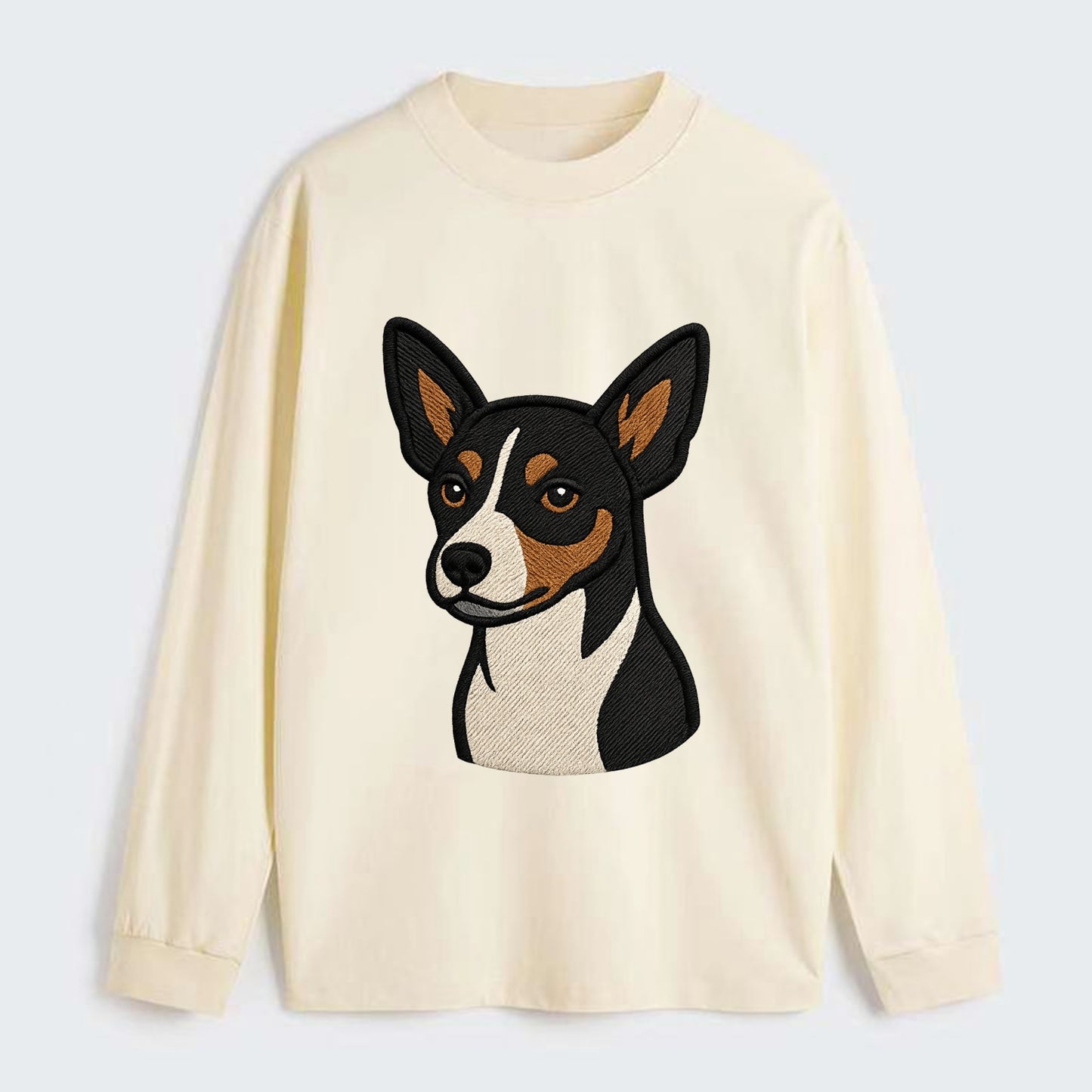 Rat Terrier - Tri-color embroidered pose - Classic Long Sleeve Shirt - Beige