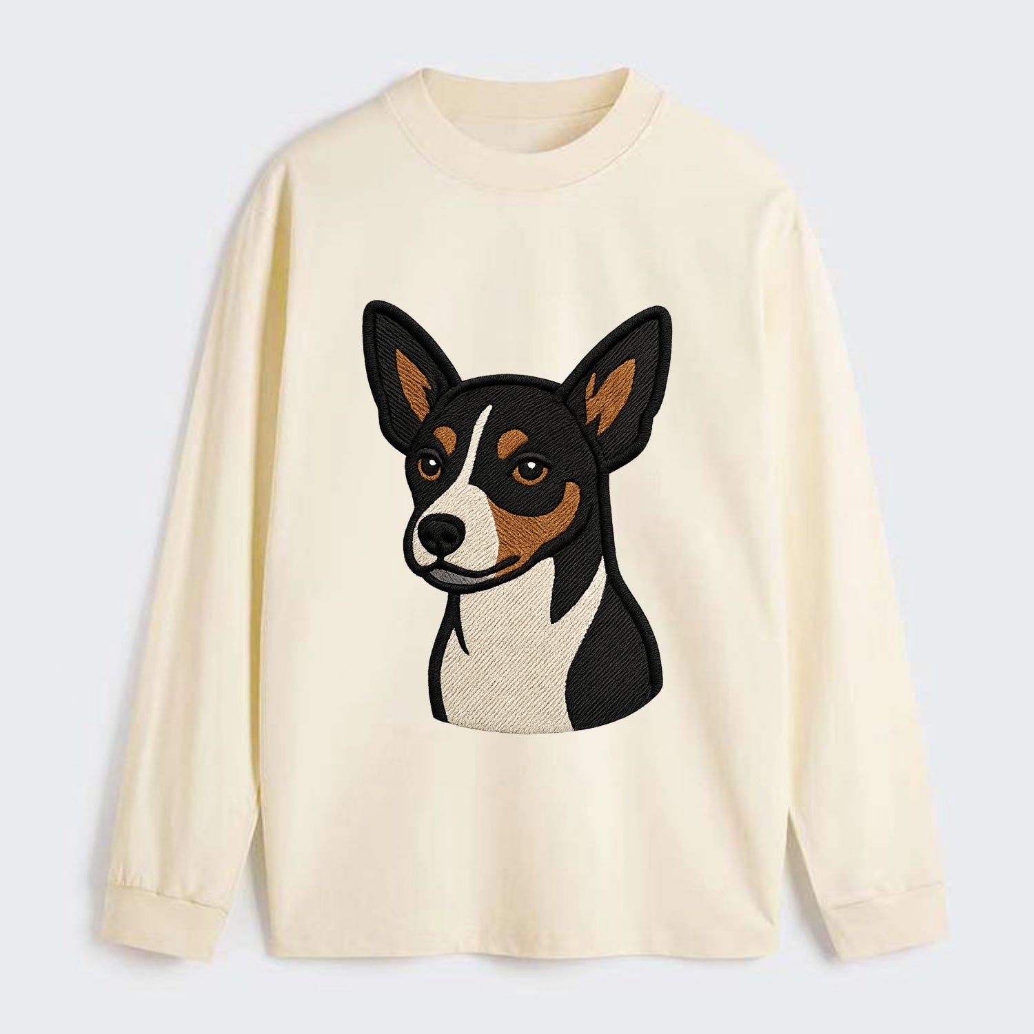 Rat Terrier - Tri-color embroidered pose - Classic Long Sleeve Shirt - Beige
