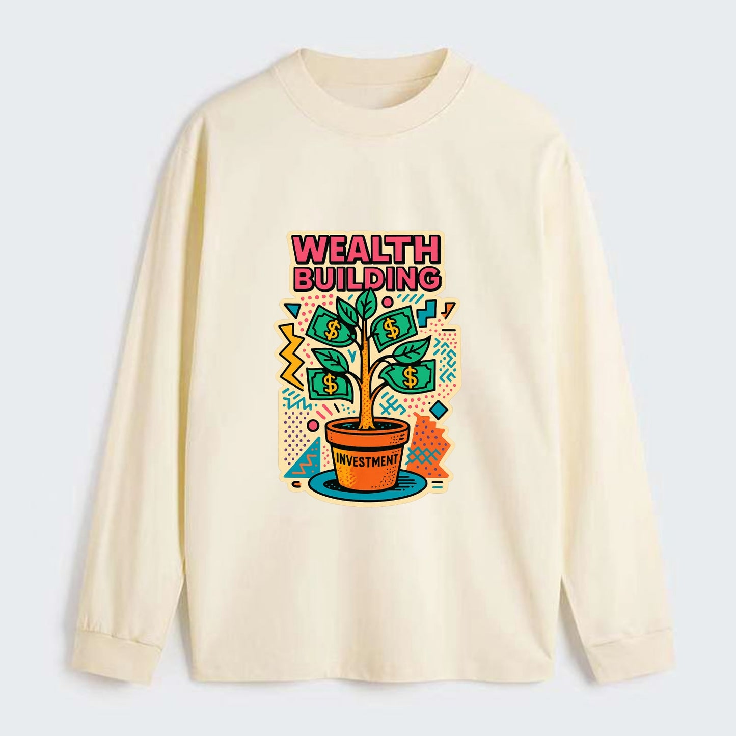 Money tree growing from investment pot - financial independence - Classic Long Sleeve Shirt - Beige