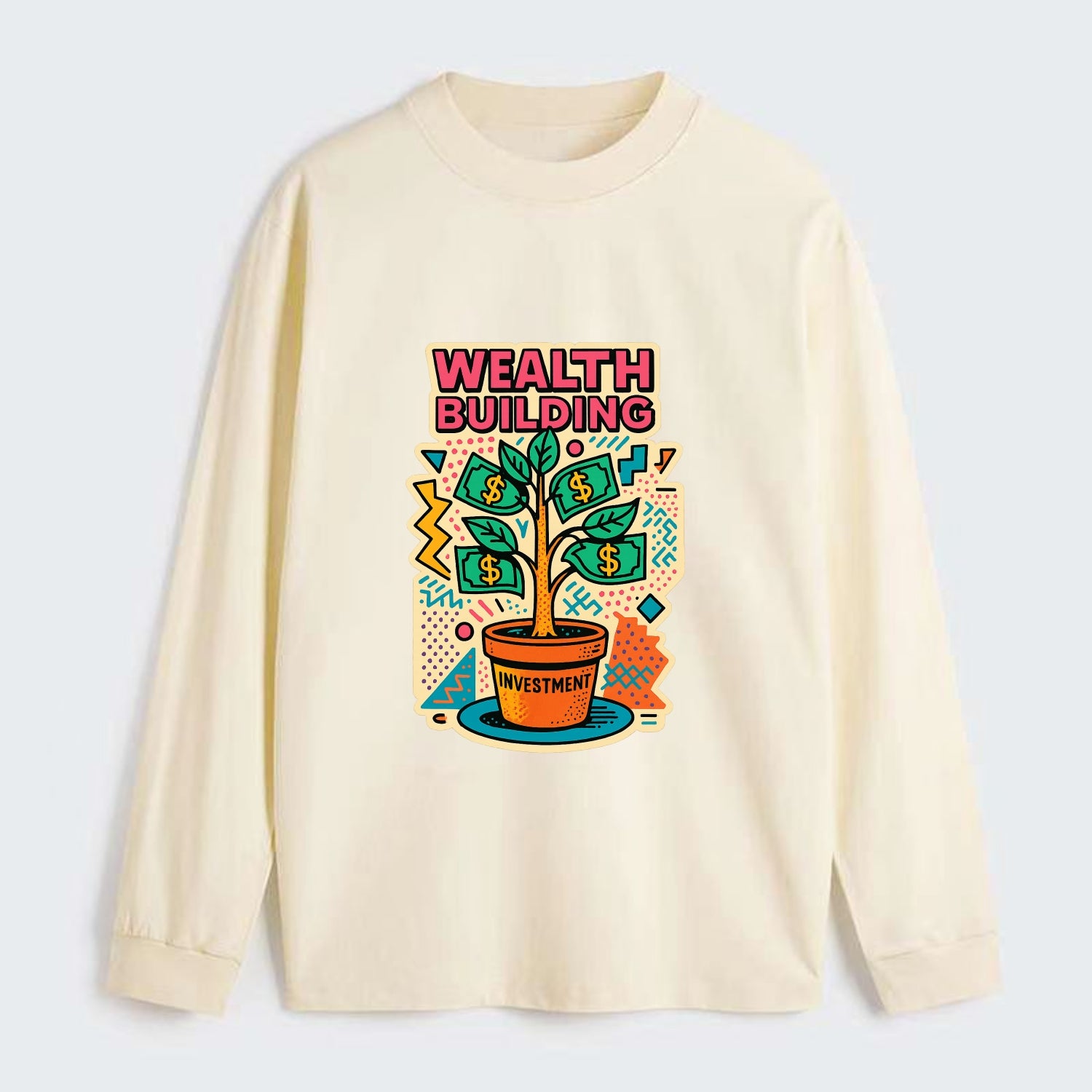 Money tree growing from investment pot - financial independence - Classic Long Sleeve Shirt - Beige