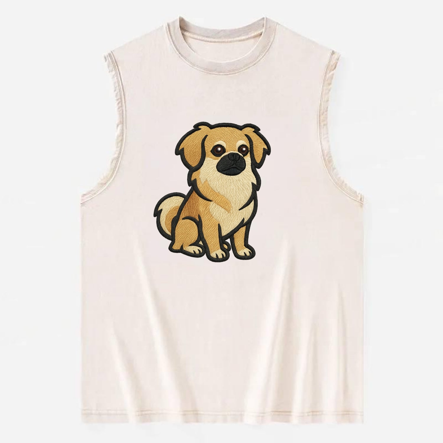 Tibetan Spaniel - Fawn small dog embroidered design - Vintage Washed Tank - Beige