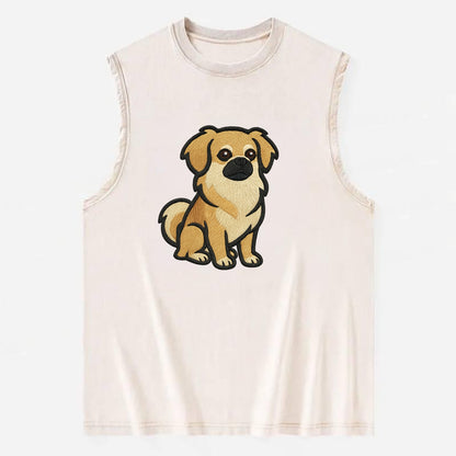 Tibetan Spaniel - Fawn small dog embroidered design - Vintage Washed Tank - Beige