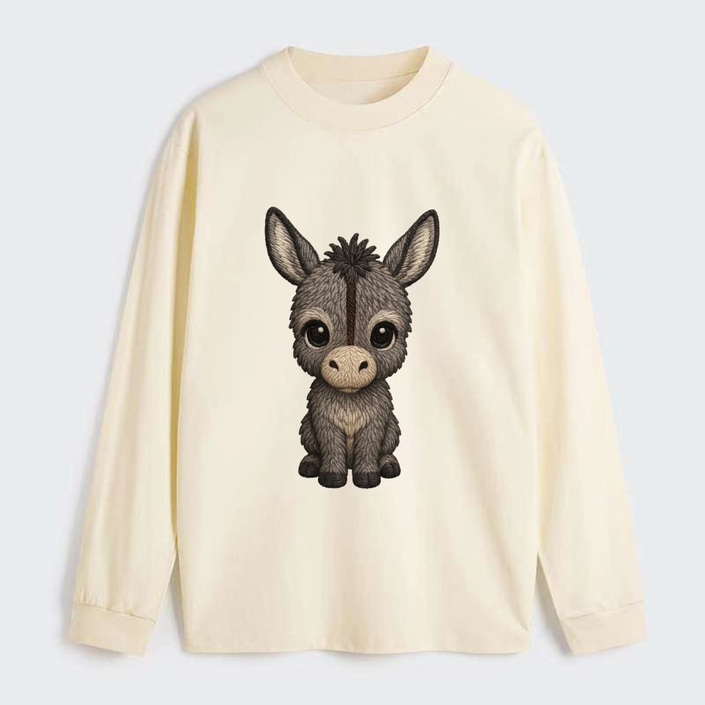 Baby Donkey Foal - gray fluffy, long ears, dark stripe, gentle eyes, - Classic Long Sleeve Shirt - Beige