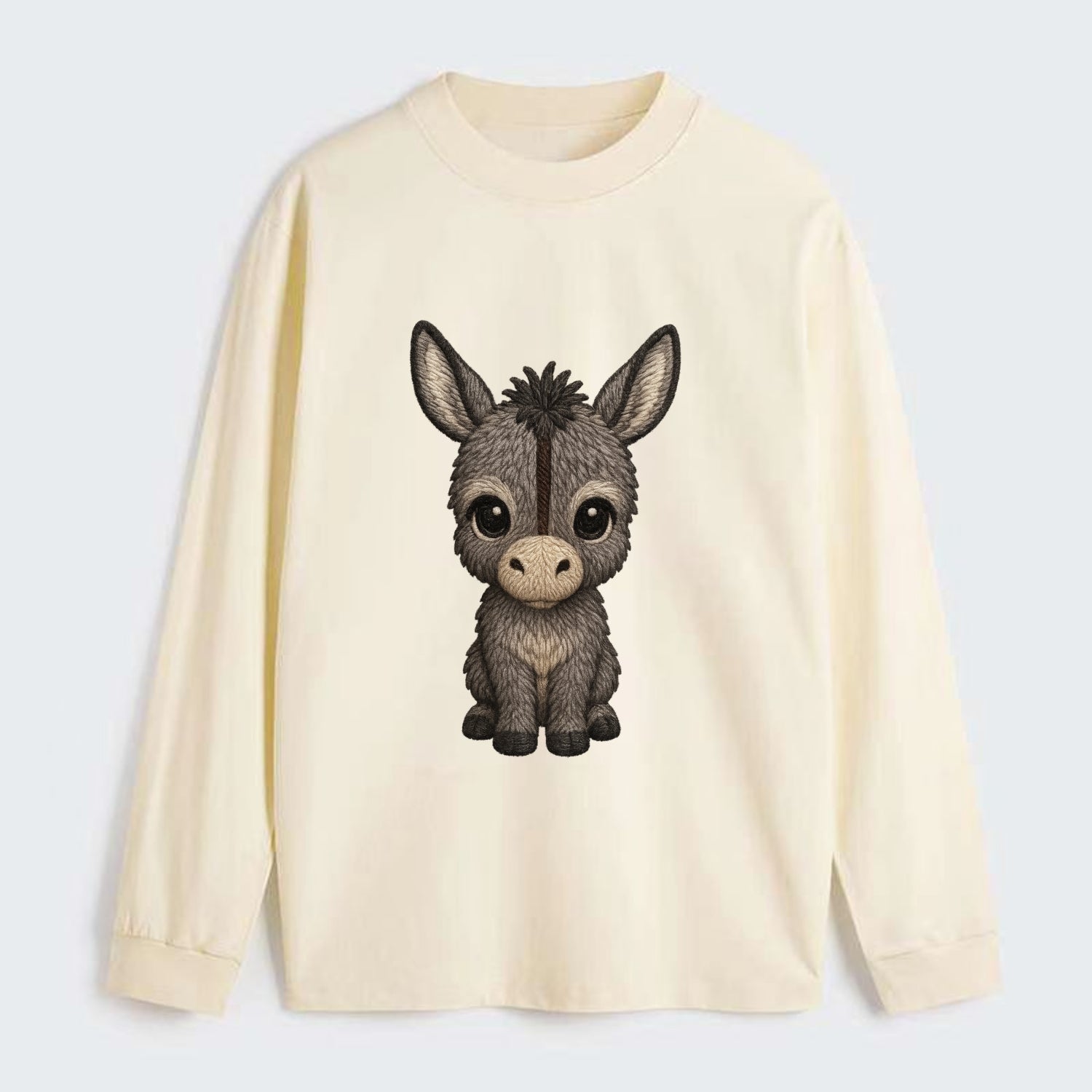 Baby Donkey Foal - gray fluffy, long ears, dark stripe, gentle eyes, - Classic Long Sleeve Shirt - Beige