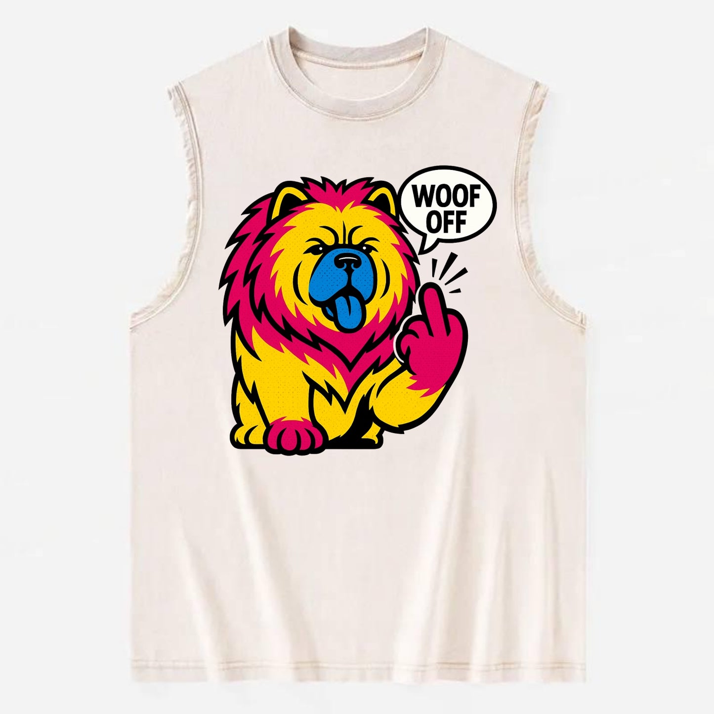 Chow Chow with lion mane and blue-black tongue, fluffy dignified paw up with - Vintage Washed Tank - Beige