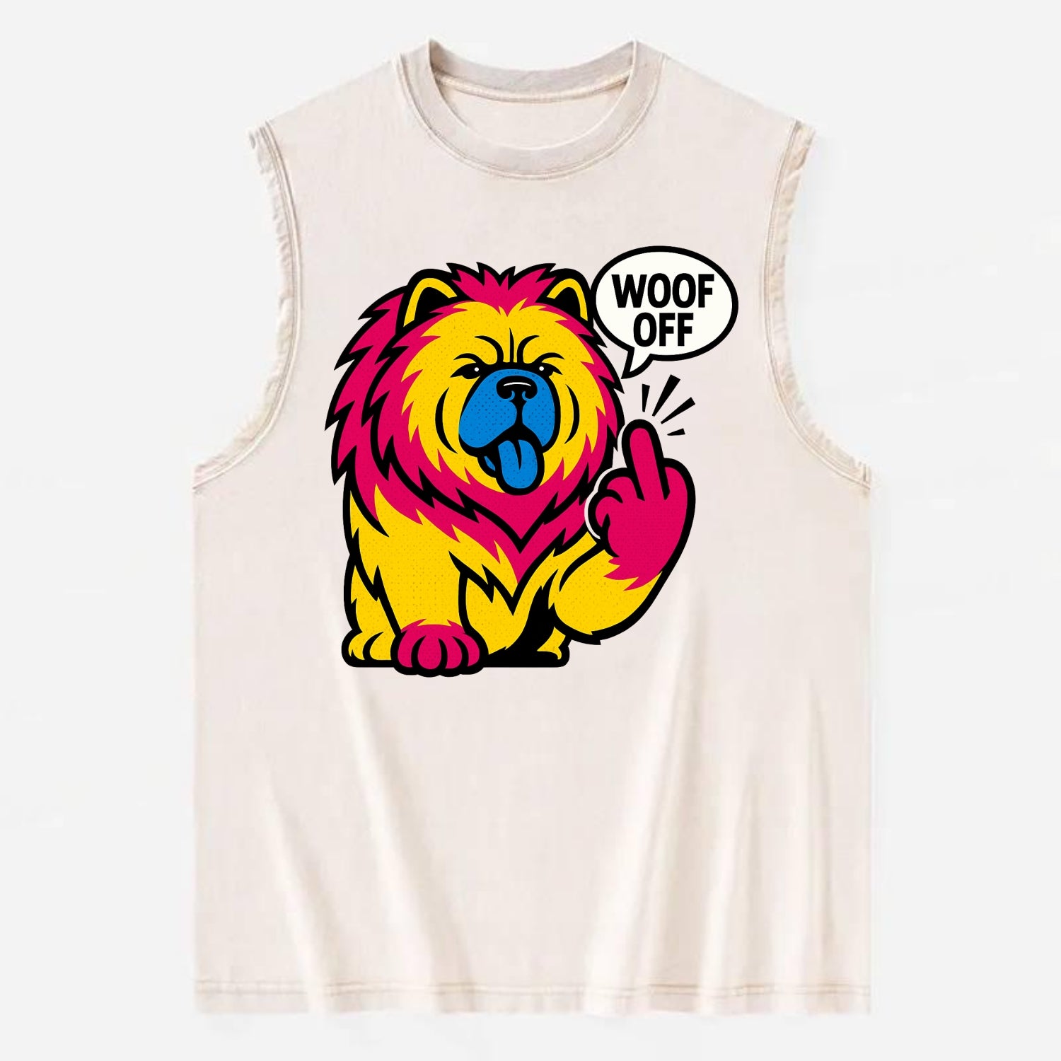 Chow Chow with lion mane and blue-black tongue, fluffy dignified paw up with - Vintage Washed Tank - Beige