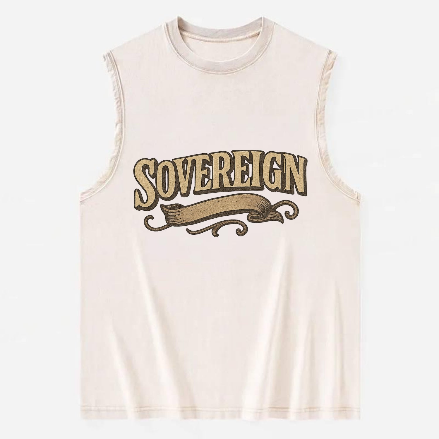 Bold typography design - "SOVEREIGN" - self-ruled, autonomous, in control - Vintage Washed Tank - Beige