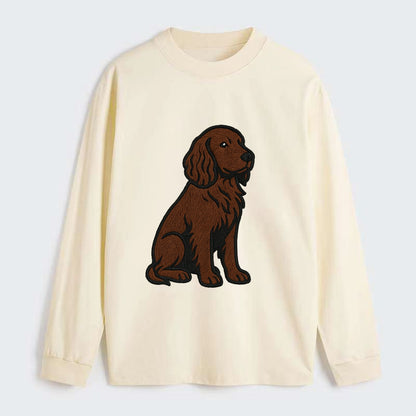 Field Spaniel - Liver colored embroidered sitting design - Classic Long Sleeve Shirt - Beige