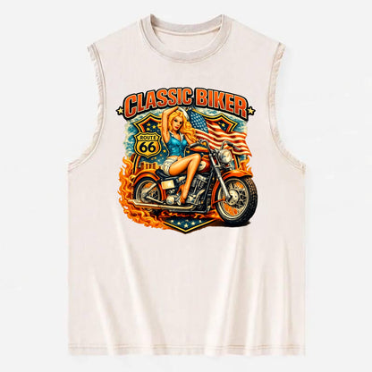 Classic Pinup Biker - Vintage Washed Tank - Beige