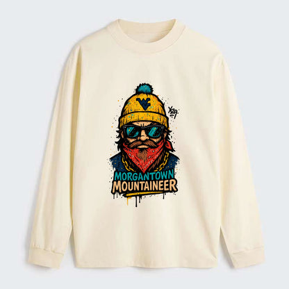 Morgantown Mountaineer wearing West Virginia beanie with WV patch - Classic Long Sleeve Shirt - Beige